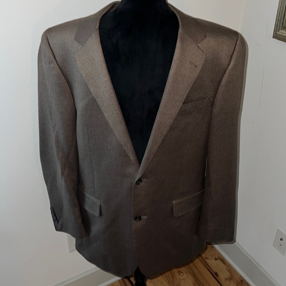 Jos. A. Bank brown herringbone men’s sports coat Sz L42 55% silk 45% Camel Hair